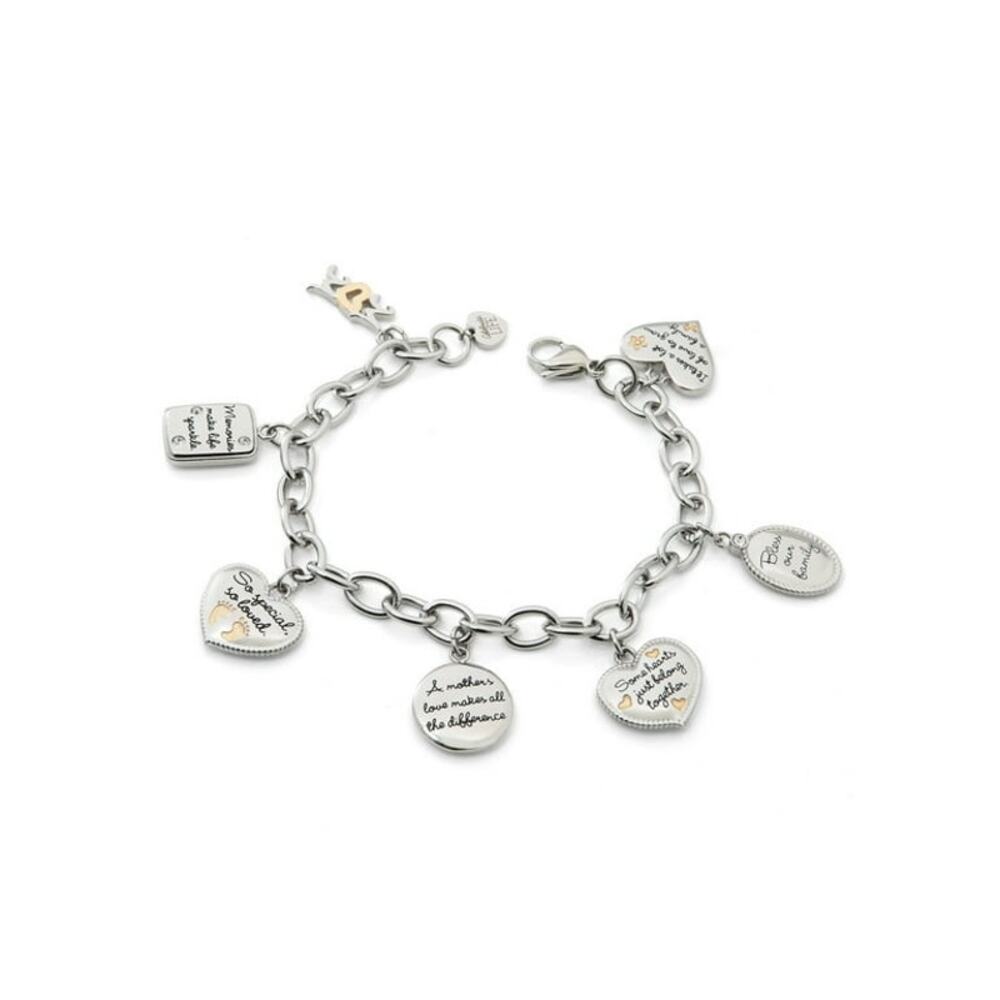 NIB Connections Hallmark Stainless Steel Gold & Silver Mom Multi-Charm Bracelet